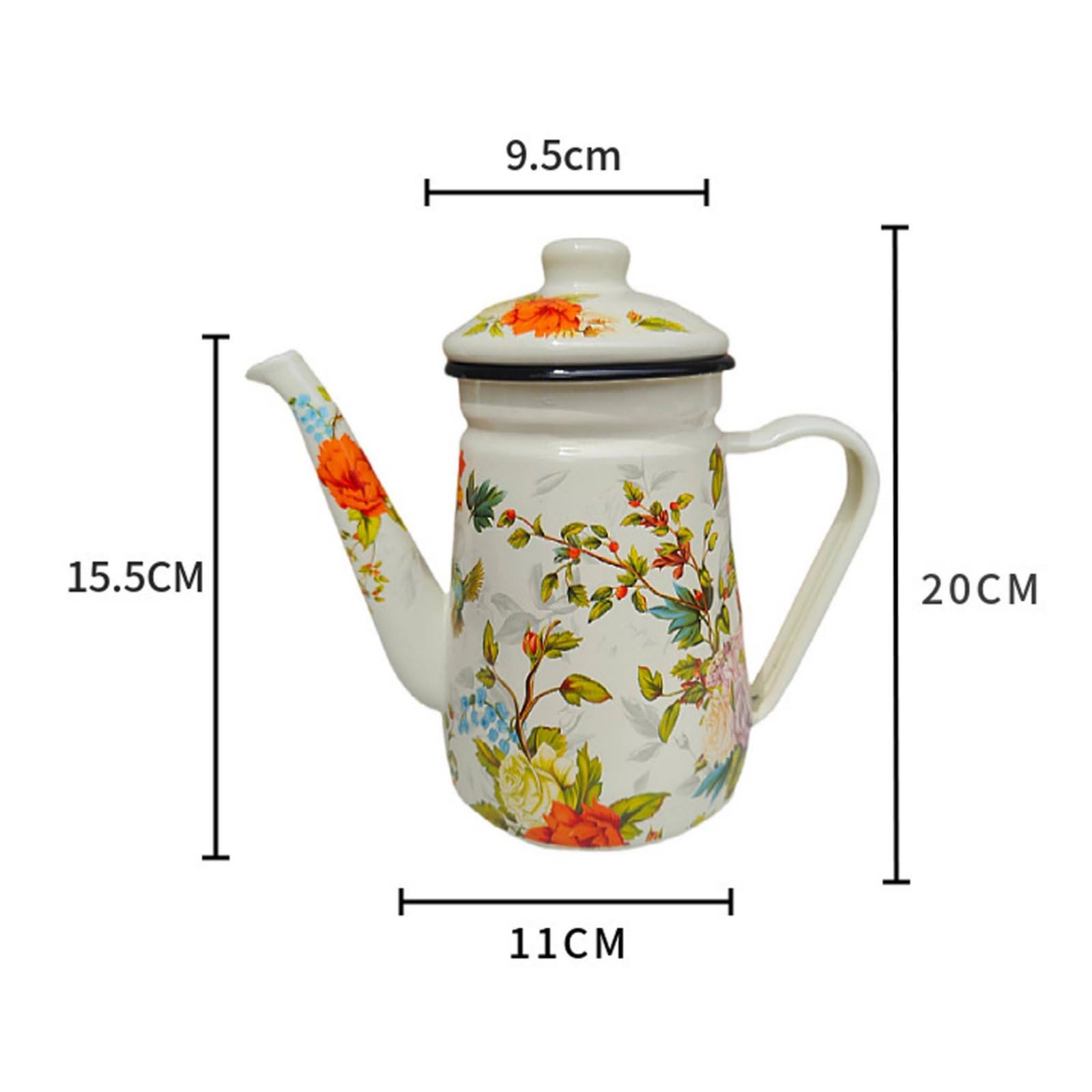 Contenitore per Bevande in Smalto con Coperchio Rimovibile per E Caffè con Motivo Floreale E Manico Comodo Adatto per