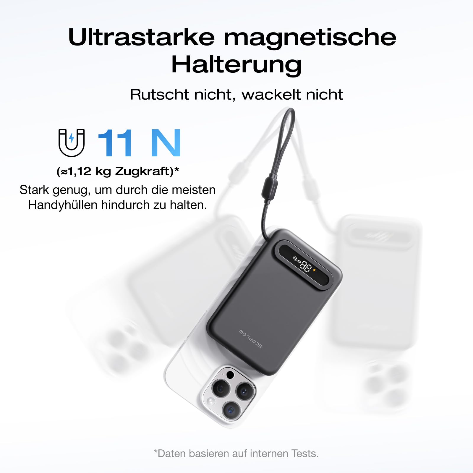 EcoFlow Qi2.2 Magsafe Powerbank 10000mAh 25W mit USB C 36W Kabel, Qi2.2-Zertifiziert Magnetische Power Bank Kabelloses Wireless Tragbares Ladegerät für iPhone 17/16/15 Pro Max, Schwarz