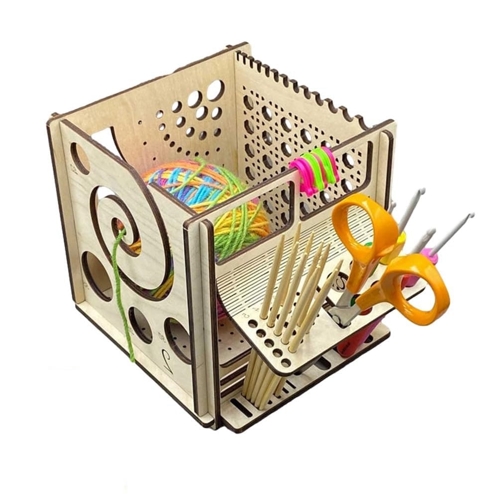 VENEKA All-In-1 Wooden Yarn Bowl Multifunctional Knitting Tool, Multi Wooden Yarn Bowl, Yarn Storage Organizer Accessories