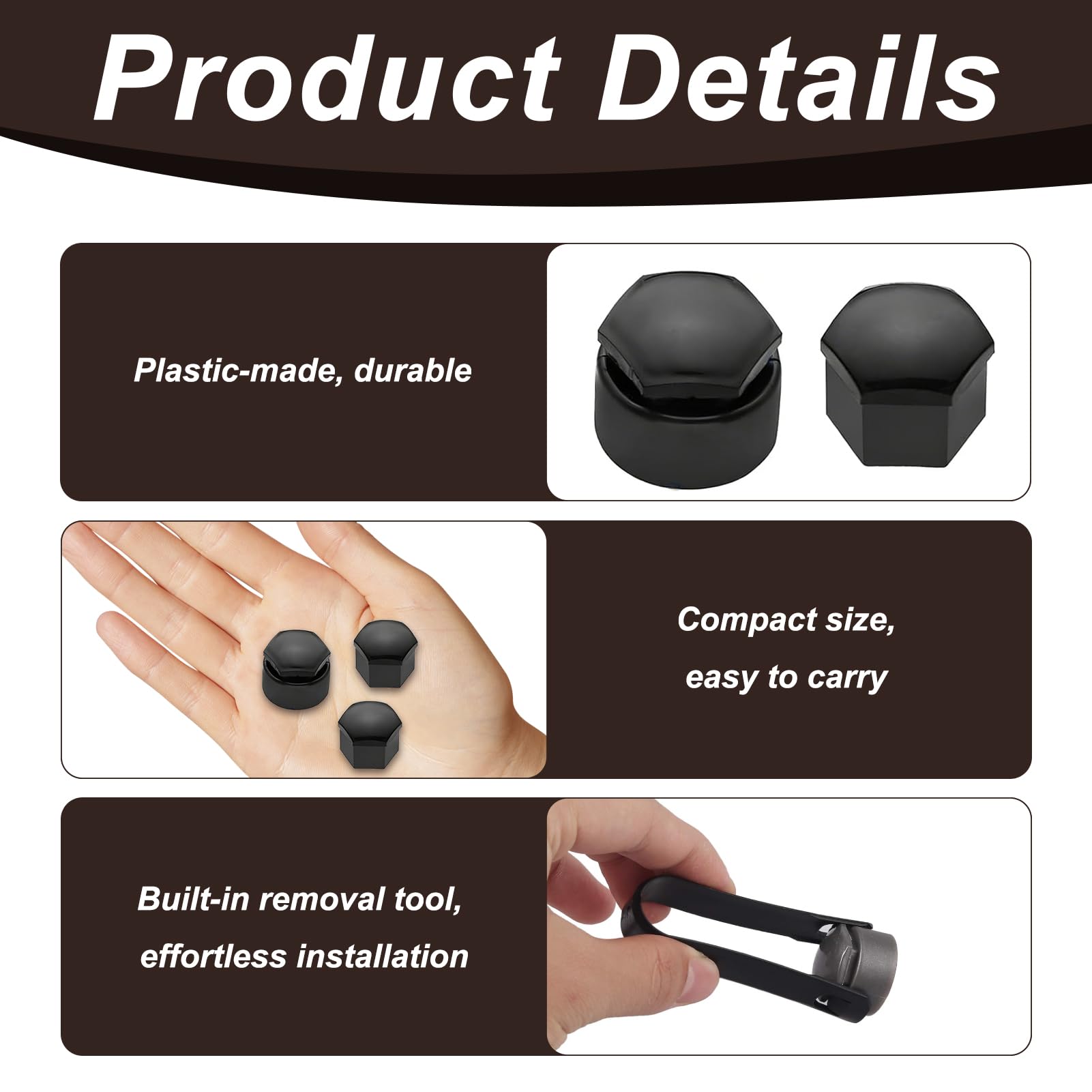 20 PCS 17mm Wheel Nut Covers Set, Wheel Nut Caps Car Bolt Caps with 16 Standard and 4 Locking Covers, Universal Push Fit Protection with Removal Tool, Bolt Cover Gloss Black for Most Vehicles - 3