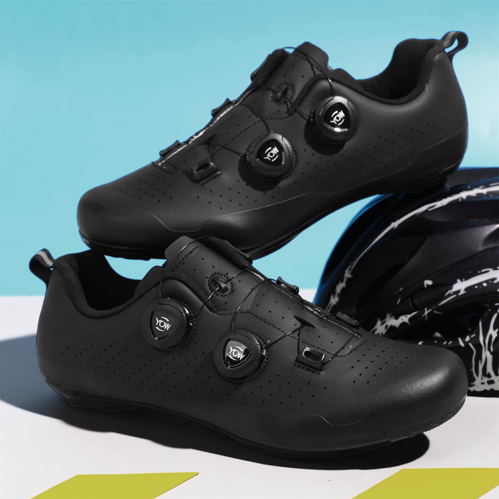JiuQing Uniseksowe buty rowerowe Buty szosowe kompatybilne z Peloton Indoor Outdoor z blokami Delta,Black,44 EU