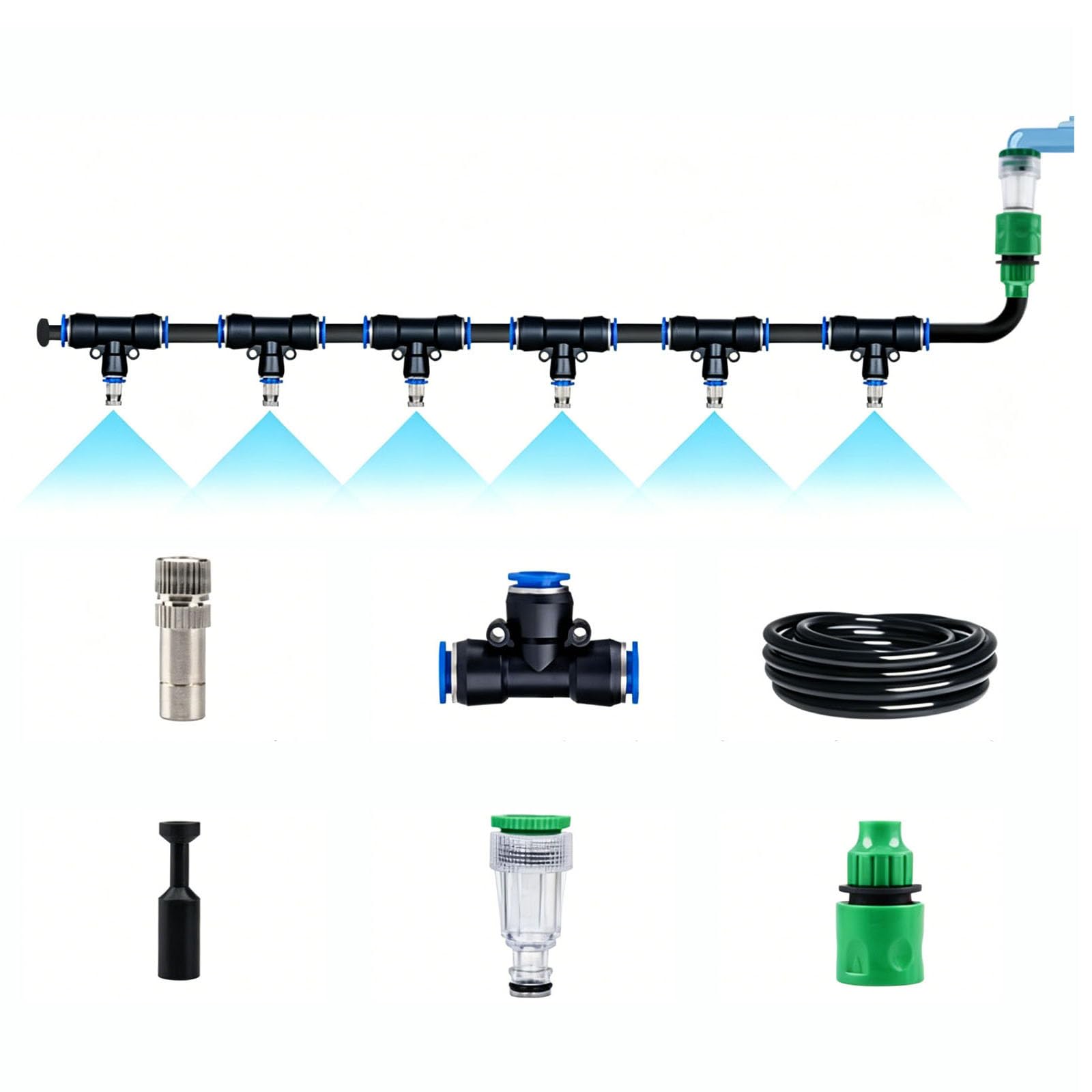 Tropfbewässerungssystem-Set, einfach einzurichtende automatische Bewässerung, wassersparende, verstellbare Sprinkler für Gartengewächshaus-Top Schwarz 50m 912 pipe + 50 sets of quick-connect fittings