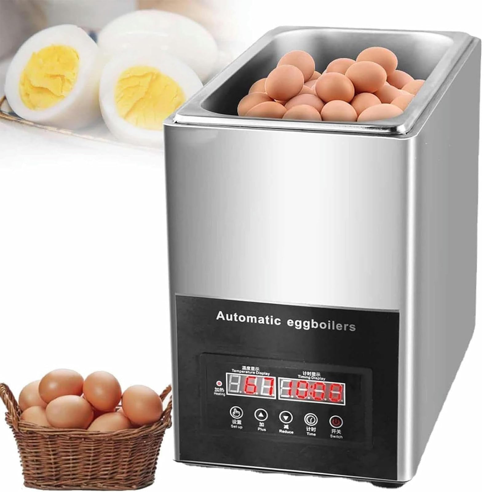 Electric Egg Cooker and Poacher,Commercial Large-Capacity Egg Boiling Machine,Soft/Medium/Hard/Poached Commercial Hot Spring Egg Machine with Timer, 0~99 Minutes, 9L Large Capacity for 50 Eggs