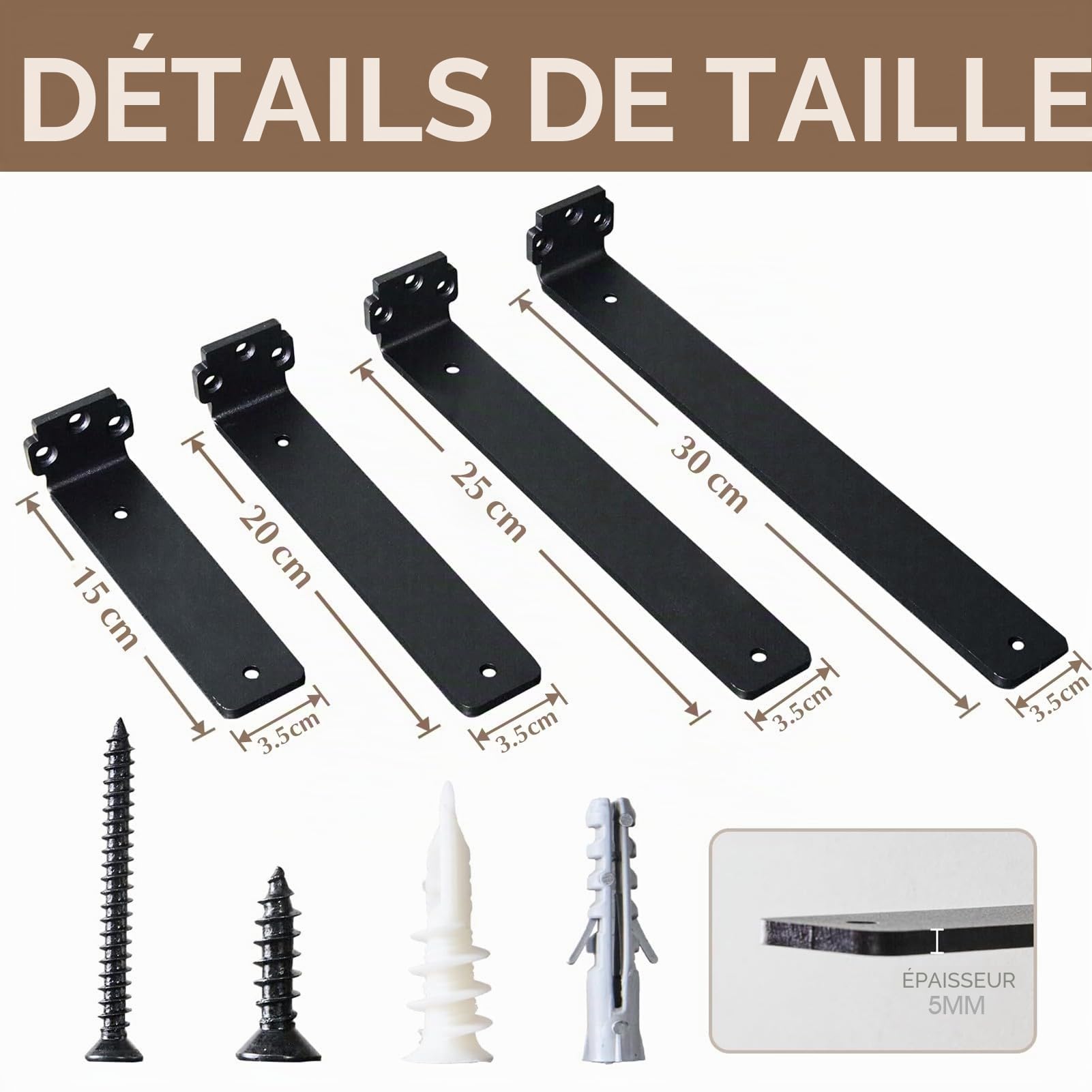 Lot de 6 Equerre Etagere Murale de 20 cm, équerre étagère Support Etagere Murale, Capacité de Charge 70KG,5 mm D'épaisseur, Equerre Charge Lourde