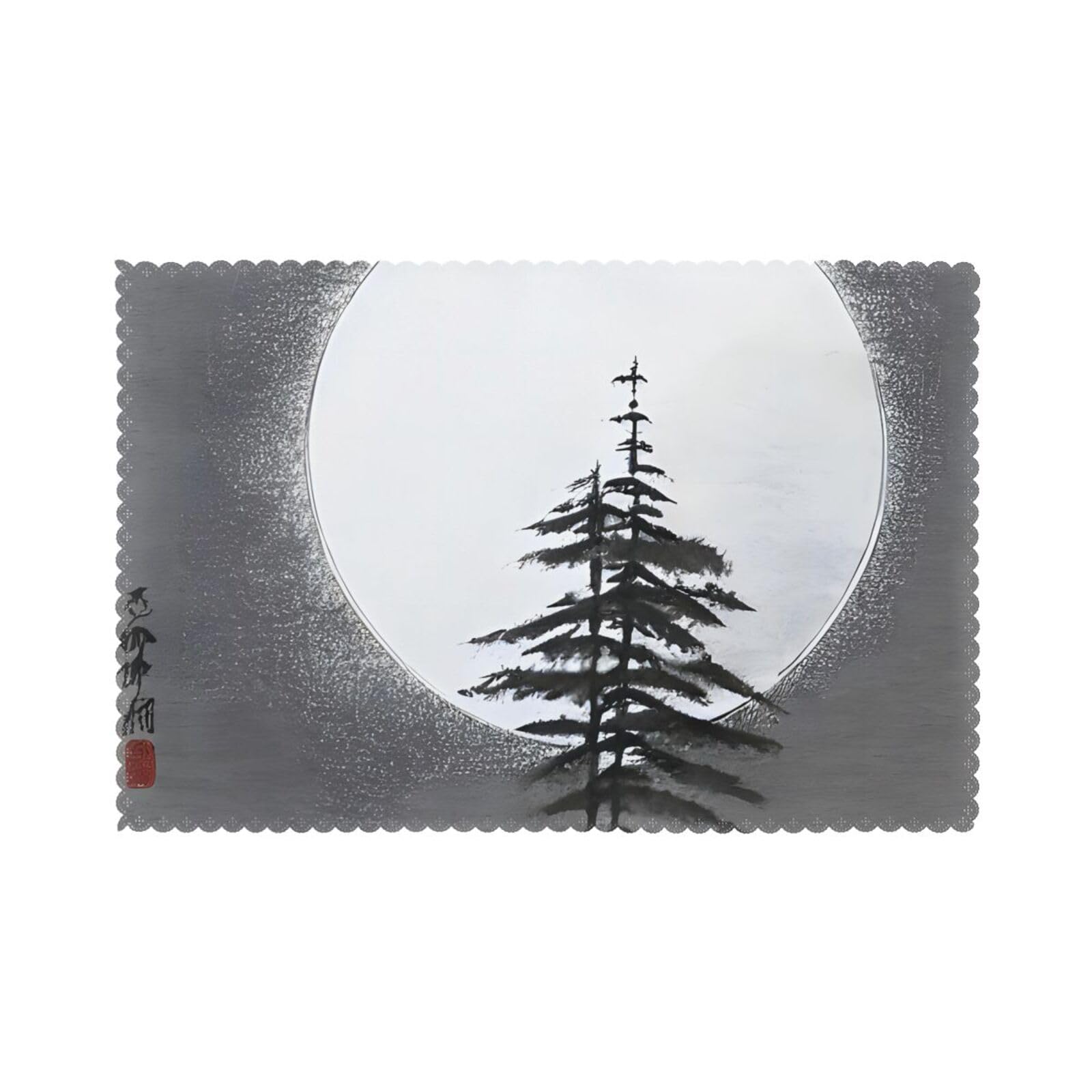 Moon Pine Tree Placemats set of 6, insulated, washable, suitable for kitchen, dining room, parties, etc.
