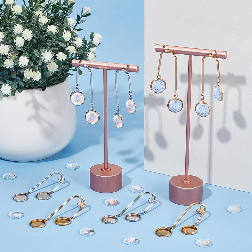 UNICRFTALE 1 Set 2 Colori 24 Pz Doppio Piatto Rotondo Orecchini a Perno Lunetta Vassoio 304 Impostazioni di Orecchini a Perno in Acciaio Inox con 24 Pz Cabochon In Vetro Orecchini Base Arch Earring