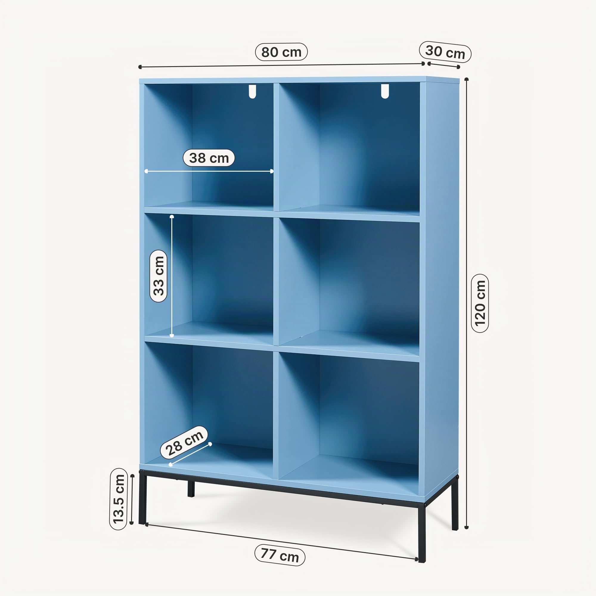 [en.casa] Libreria a 6 Ripiani Aperti Scaffale da Terra con Scomparti Vani Portaoggetti Libri Mobile Espositore per Soggiorno Cameretta Corridoio Ufficio 120 x 80 x 30 cm - Blu