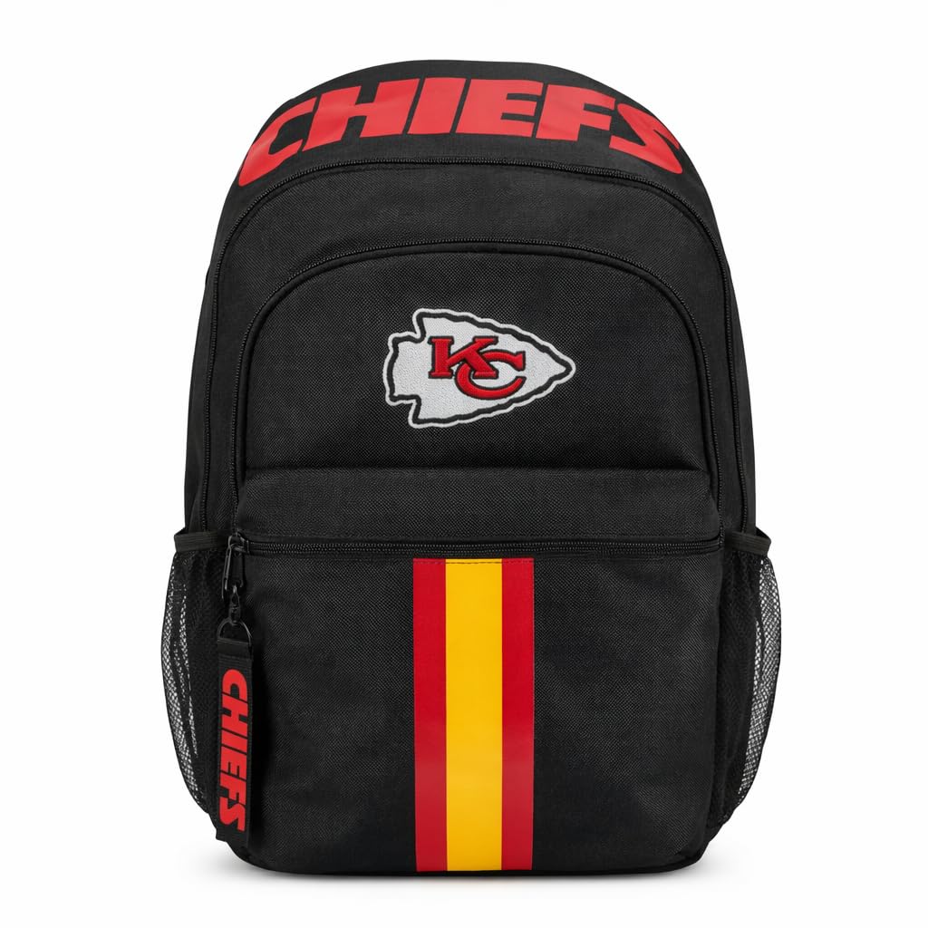NFL Kansas City Chiefs Backpack – Triple Stripe Wordmark Design with Keychain
