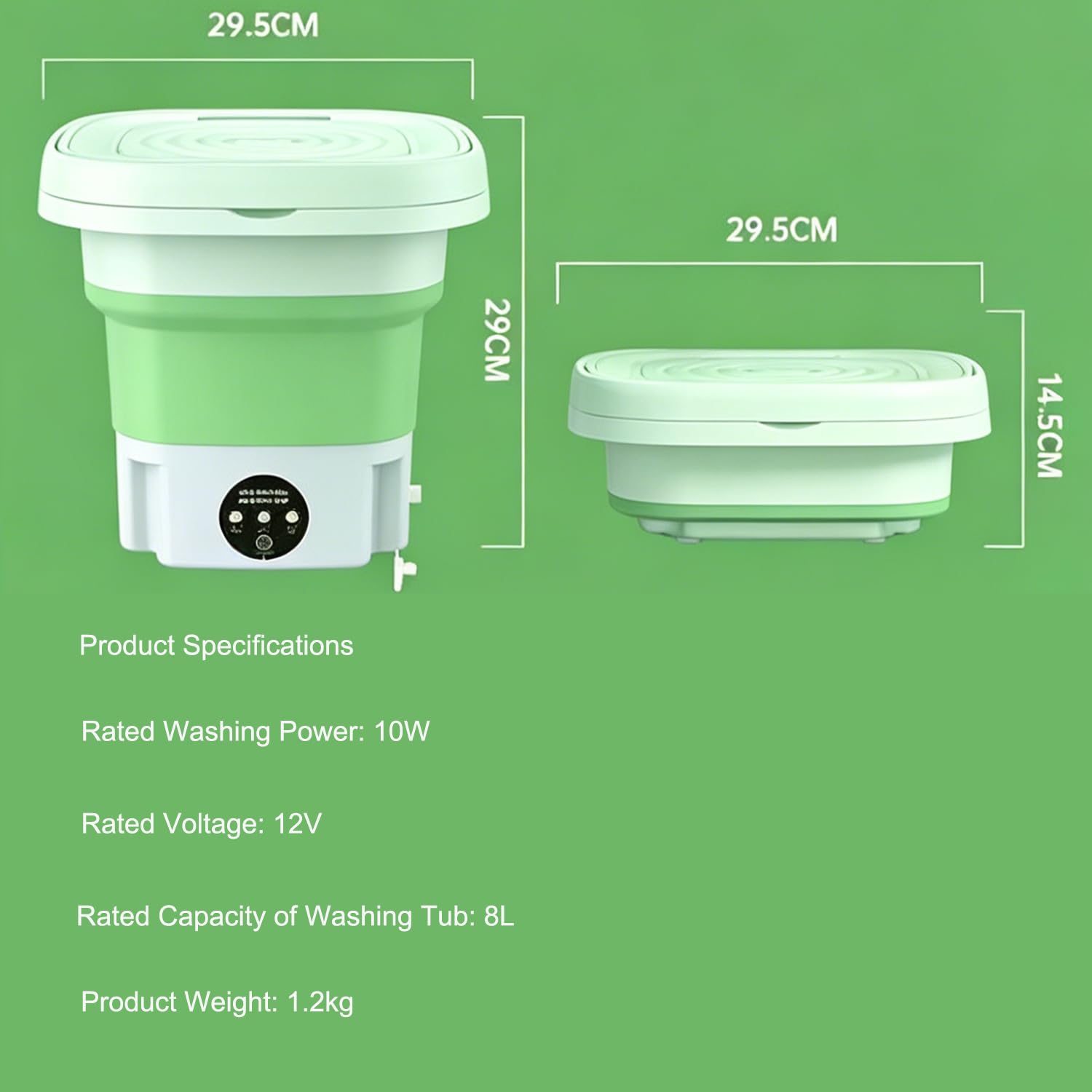 Lavatrice Pieghevole 8L, Mini Lavatrice Portatile con 3 Modalità di Lavaggio & Cestello Strizzatore, Disinfezione Ag+, Risparmio Energetico per Intimo, Calzini, Abiti Bambino, Viaggio e Studentato