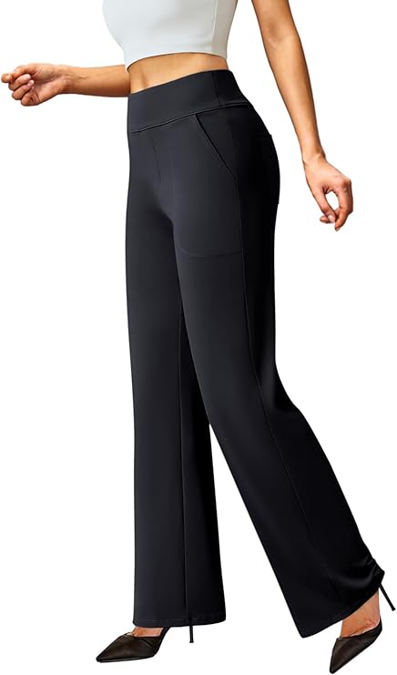 FireSwan Womens Dress Pants Stretchy Wide Leg Work Pants Business Casual Trousers Pull On Office Slacks with 4 Pockets