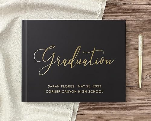 High School Gift for Graduating Class, Graduation Day Party Ceremony Well Wishes Signature Photo Book - Black Gold (12x12) disponible en Yaxa Peru