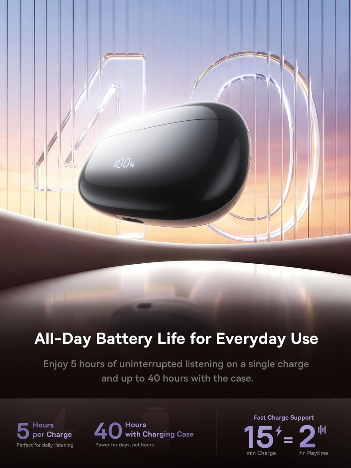 REWONDER Open-Ear Clip-On Earbuds with Air-Cushion Comfort, Wireless 6.0 Headphones, 40H Playtime, IPX4 Waterproof, Lightweight Ear Clips for Small Ears, Sports, Workouts & Daily Use, Black