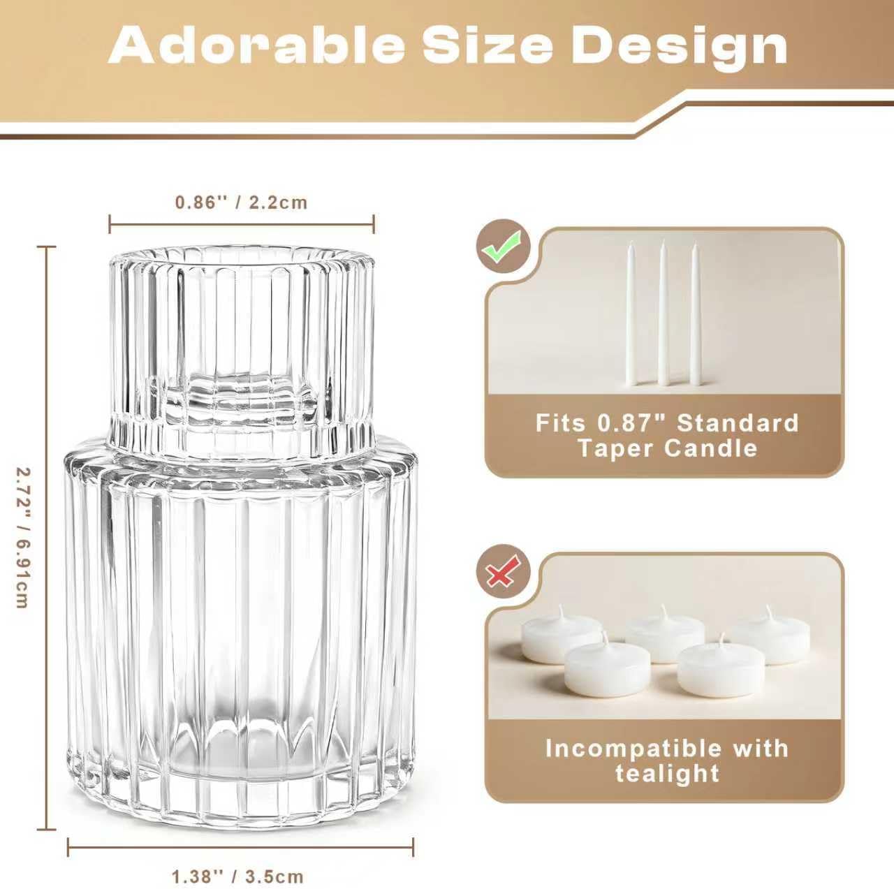 Glass Taper Candle Holders: 10 Pcs Small Candlestick Holders Bulk for Wedding Clear Fluted Candle Sticks Holder Decor for Table Centerpiece Dining Room Baby Shower Christmas Party Home - Image 4