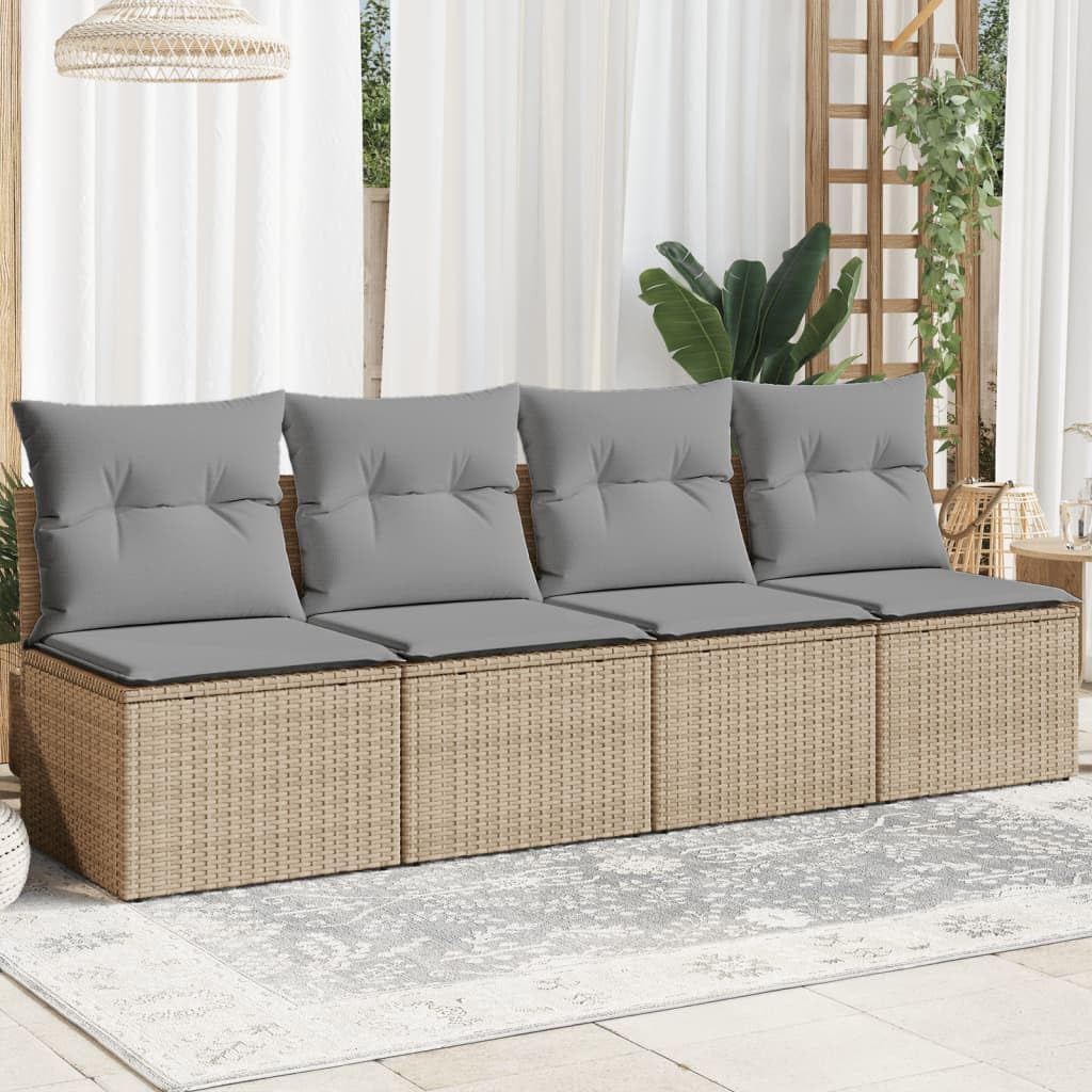 Divanetto da Esterno, Salotto da Giardino Esterno, Divano da Giardino con Cuscini a 4 Posti Beige in Polyrattan
