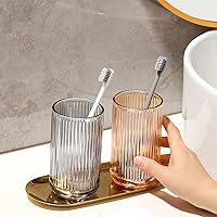Vista 6 de Gaolinci 2 Pcs Glass Tumbler Cup,Toothbrush Holder, Bathroom Cups, 13 oz Transparente
