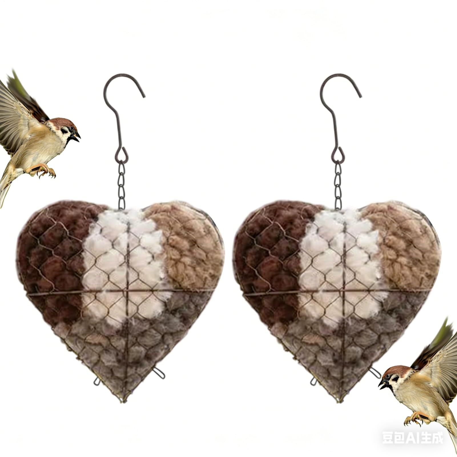 Qukoielly Faser Vogel Nistherz aus Alpakawolle, Nachfüllbares Vogelhaus Nistkasten, Herz Kolibri Nistmaterialhalterung Unterschlupf, Bietet Unterschlupf Nistmaterial für Vögel Im Winter, Garten