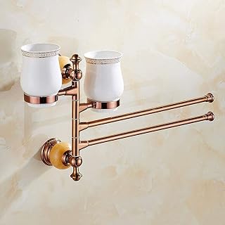 Soporte for toallero Montado en la pared con portavasos giratorio Acero inoxidable Luz brillante Toallero for baño Toalleros for baño Hotel Cocina Oro rosa 3 tazas 3 toallero ( Color : Rose Gold , Siz