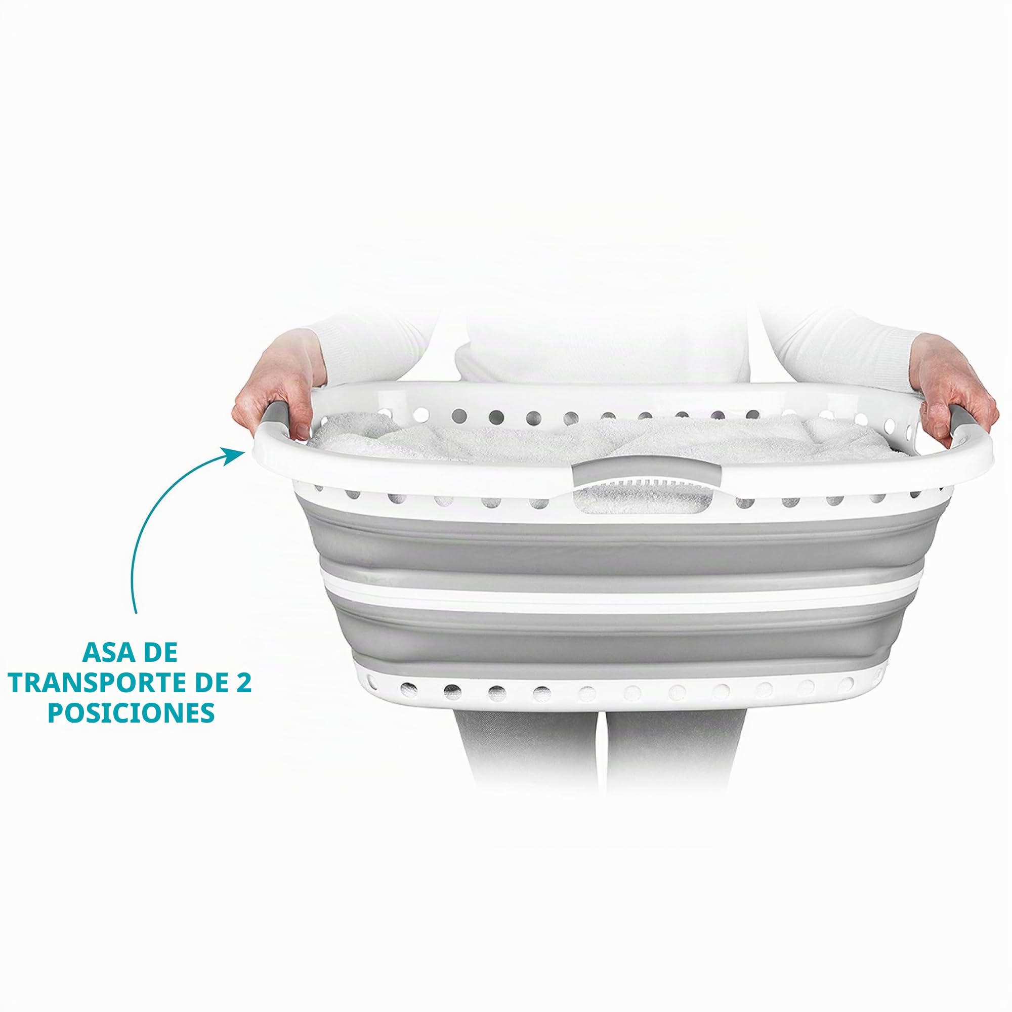 Beldray LA072979GRYEU Cesta De Colada Adaptable a La Cadera, Transportar Y Meter Ropa Sucia, Cubo Práctico y Plegable Con Asas Ergonómicas, Para Cuarto de Baño, Dormitorio o Lavandería
