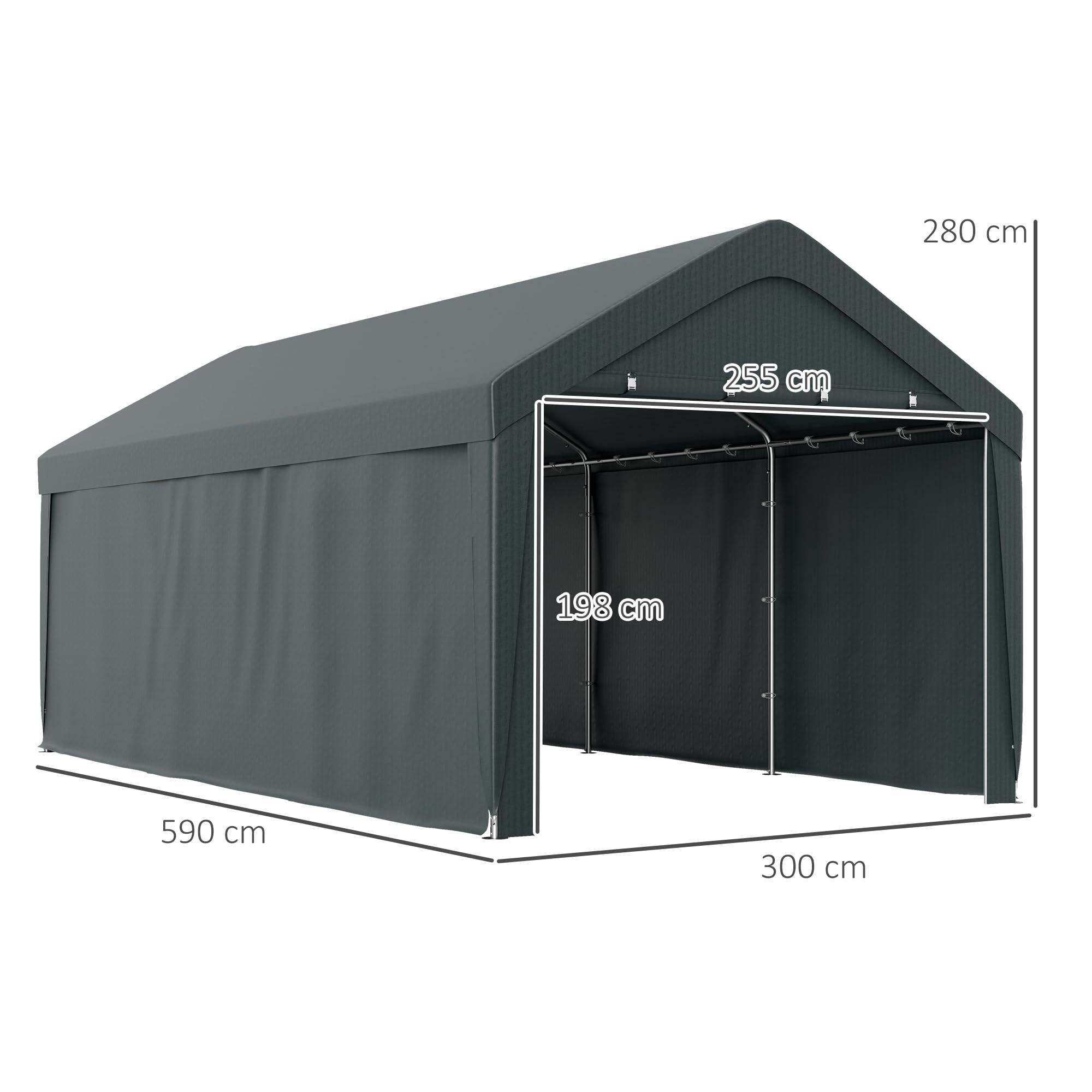 Outsunny Carport Tente de Garage 3 x 6 m, abri Voiture extérieur avec parois latérales Amovibles et 2 Portes zippées enroulables, Tente de Stockage carport pour Voiture, Camion et Bateau, Gris foncé