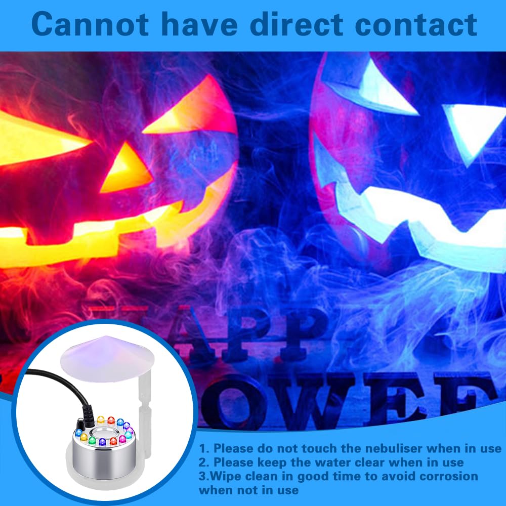 Macchina Nebbia Halloween,Mini Macchina per Nebbia con 12 LED Luci Colorate,Nebulizzatore ad Ultrasuoni per Acqua Con Protezione Anti-Traboccamento,Fumo Finto Halloween Per Un'atmosfera Festosa