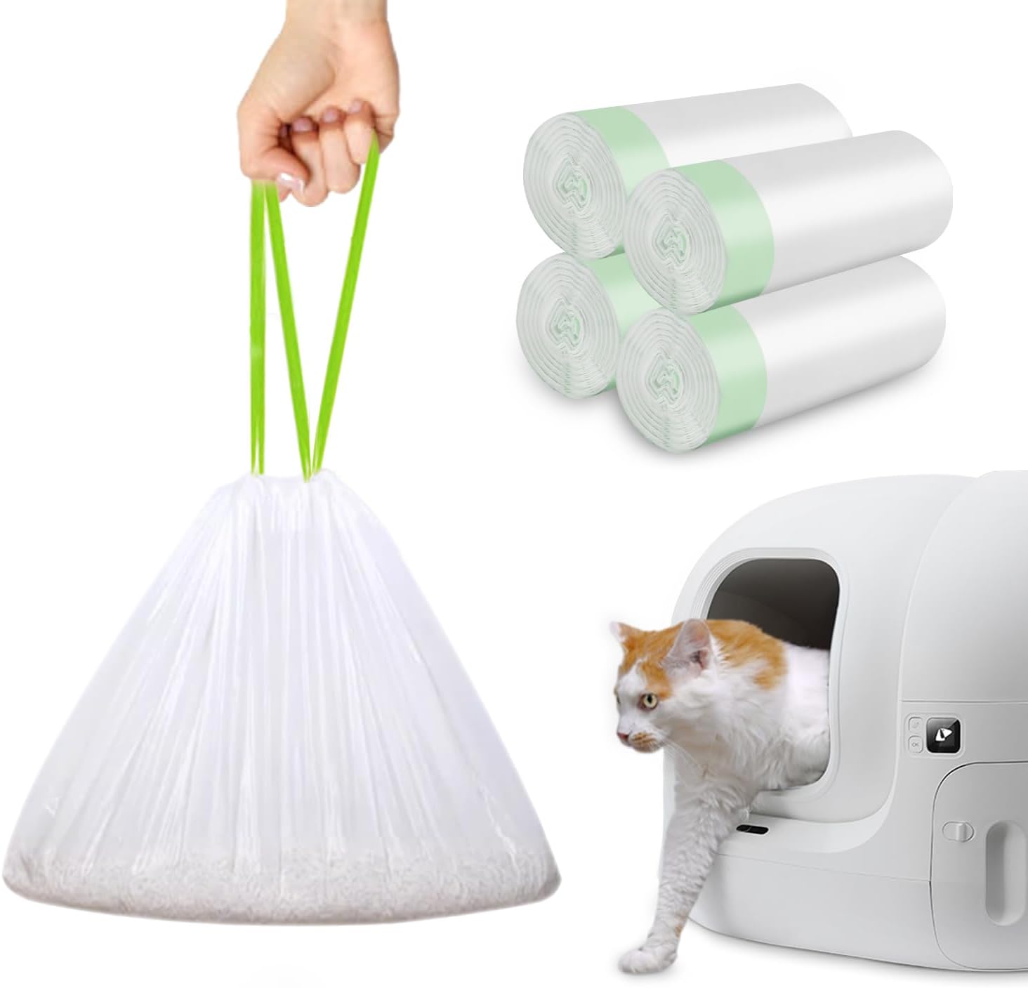 120 Pack Cat Litter Box Liners with Drawstring, Heavy Duty Cat Litter Box Liners Waste Bags Replacement