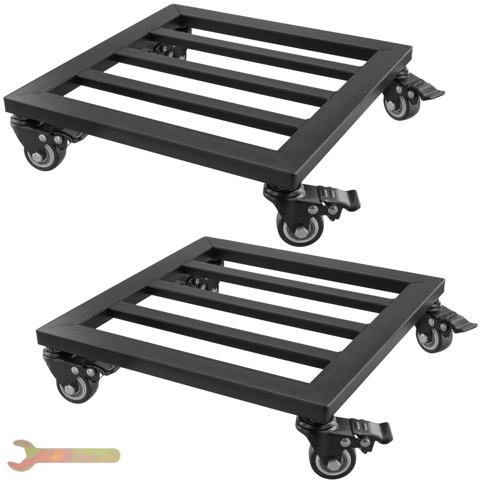 SINJEUN 2 Pack 30cm Plant Caddy with Wheels, Square Rolling Planter Stand with Lockable Caster Wheels, Metal Plant Pot Trolley for Outdoor Indoor, Black