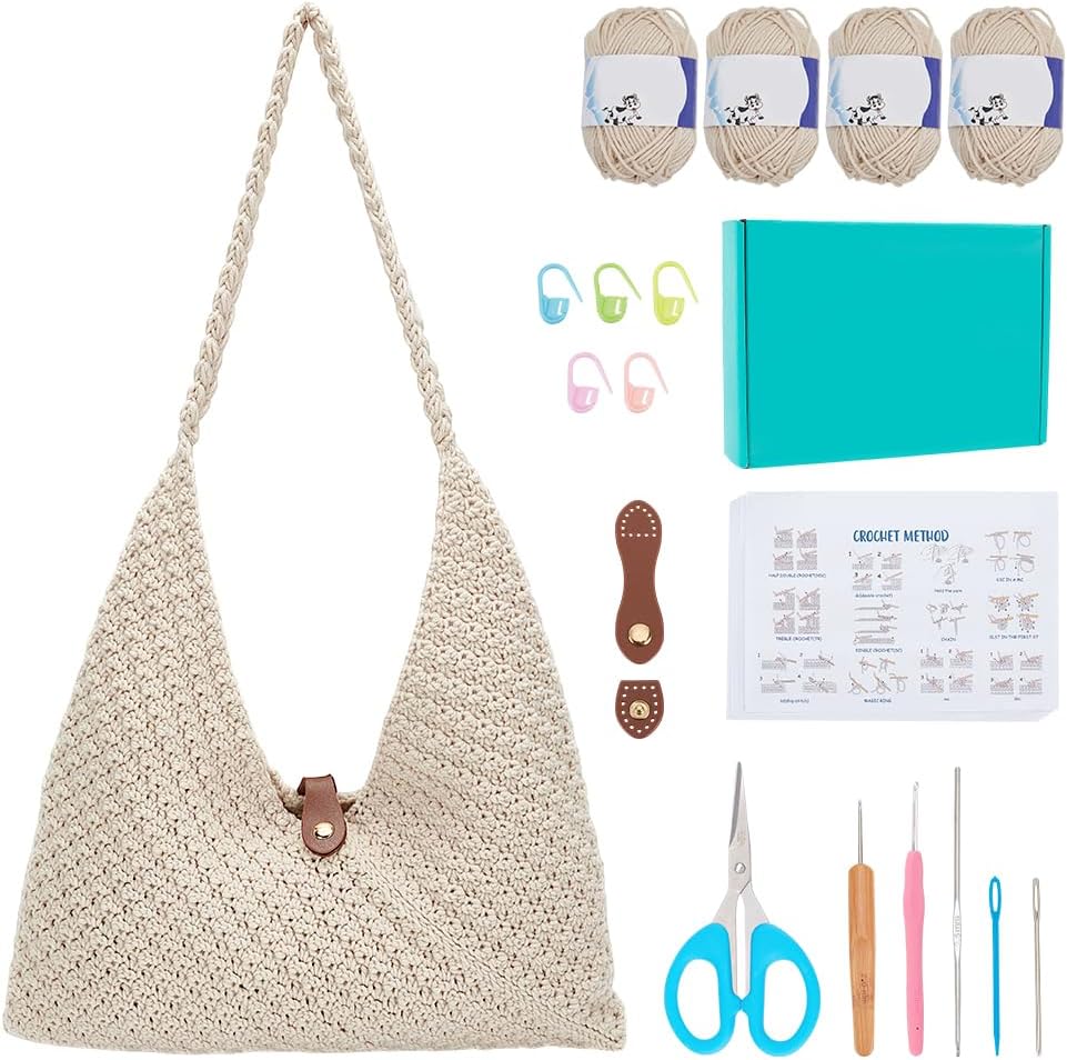ACRNIGHEET Crochet Beach Bag Crochet Kit for Beginners Tote Bag Knitting Kit with Yarn and Hook Boho DIY Craft Kits Gift for Adults with Video Guide Tutorial Crochet Starter Kit