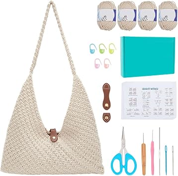 ACRNIGHEET Crochet Beach Bag Crochet Kit for Beginners Tote Bag Knitting Kit with Yarn and Hook Boho DIY Craft Kits Gift for Adults with Video Guide Tutorial Crochet Starter Kit