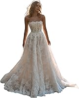 Yexinbridal 2025 Boho Lace Tulle A-Line Wedding Dress Off Shoulder V-Neck Bridal Gown with Train
