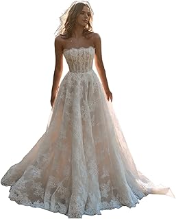 Lace Tulle Wedding Dresses for Bride 2025 Boho A-Line Bridal Dresses for...