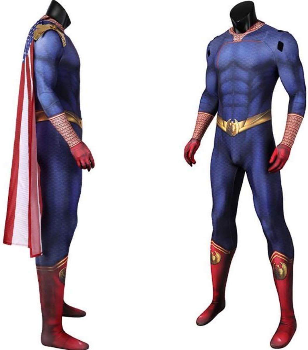Mens Homelander Costume Jumpsuit 2024 Boy S4 Cosplay Bodysuit with Cloak Halloween Outfits, SPN71200
