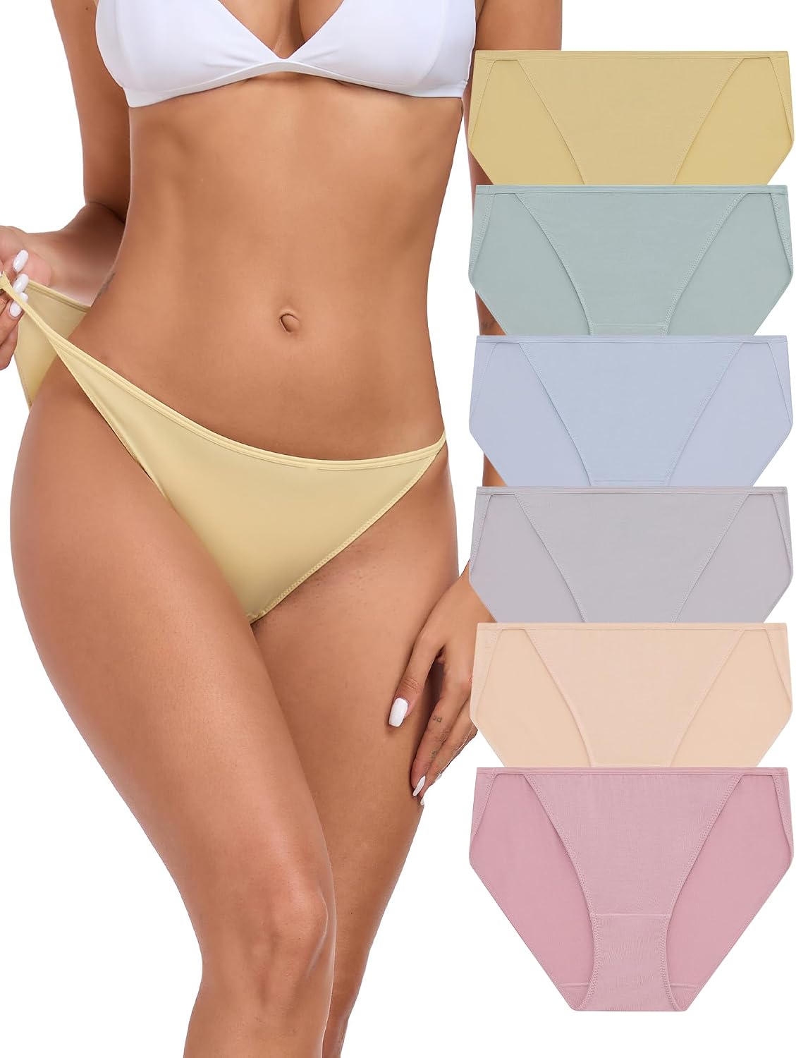ANLIQI Women’s String Bikini Underwear High Cut Low Rise Soft Modal No Show Panties(6E,L)