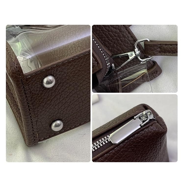 Tote Bag for Women PVC Clear Plastic Handbags PU Leather Shoulder Crossbody Bags Jelly Bags Purses(Coffee)4