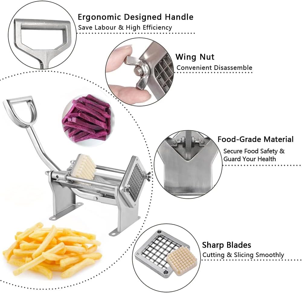 tonchean French Fry Cutter Wall Mount, Commercial Vegetable and Potato Slicer with 1/2in, 1/4in and 3/8in Blades, Stainless Steel Food Cutter for Potatoes Carrots Cucumbers