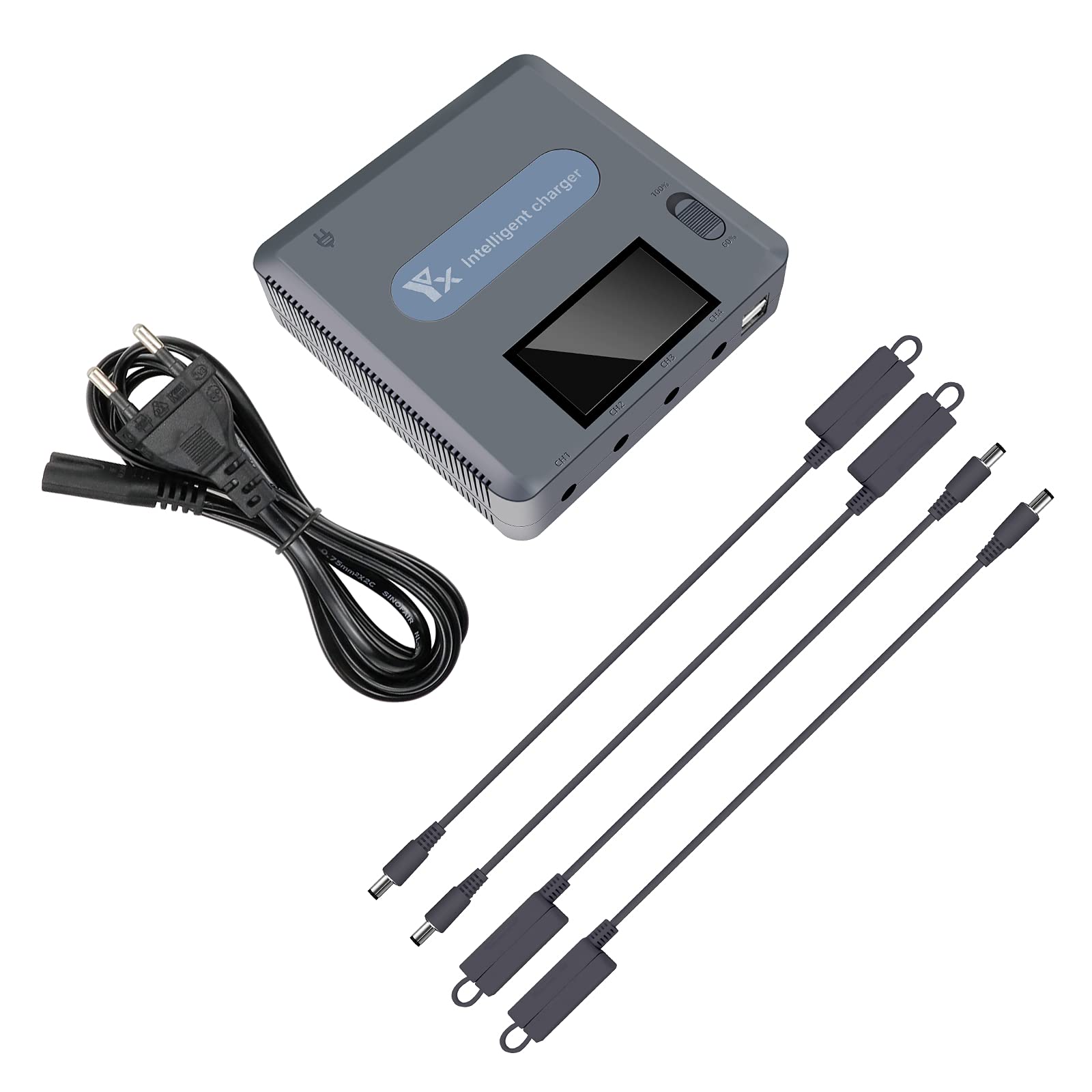 Caricabatterie display LCD per drone DJI Mavic 2 Pro/Zoom, ricarica 4 batterie e 2 porte USB contemporaneamente, 6 in 1 stazione di ricarica parallela hub accessori
