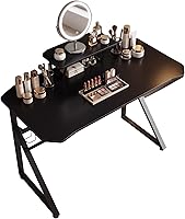 Vista 13 de COMHOMA Escritorio de tocador de maquillaje con espejo y luces, juego de mesa de tocador y silla con 5 cajones y estación de carga, cómoda