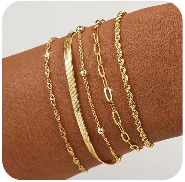Gold Bracelets for Women, Elegant Adjustable 14K Gold Plated Bracelet for Women, Trendy Minimalist Dainty Gold Bracelet for Everyday Wear