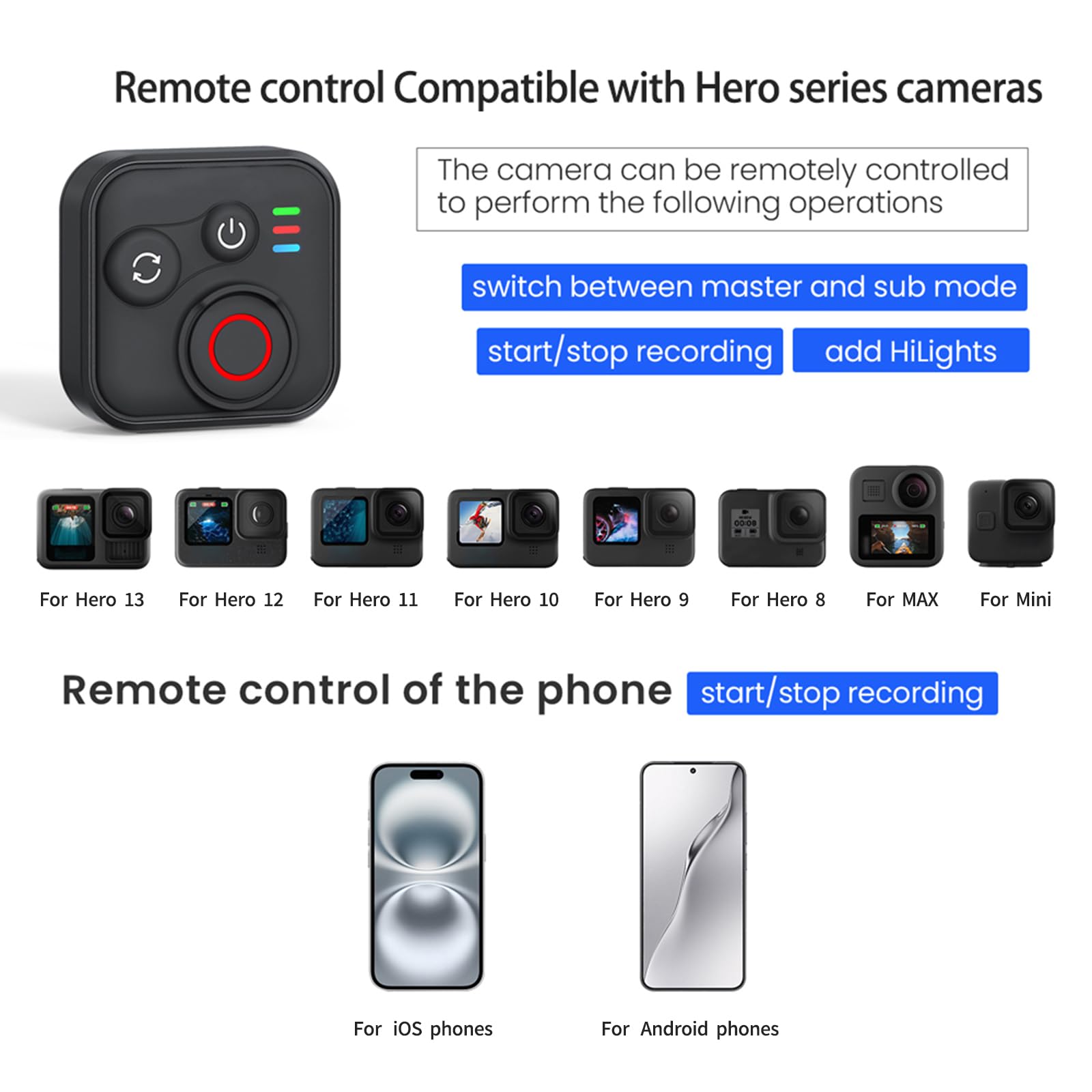 Télécommande Bluetooth Insta360 BT5.1 Type-C Étanche 50 m 96 h Endurance Smartphone Appareil photo Accessoires