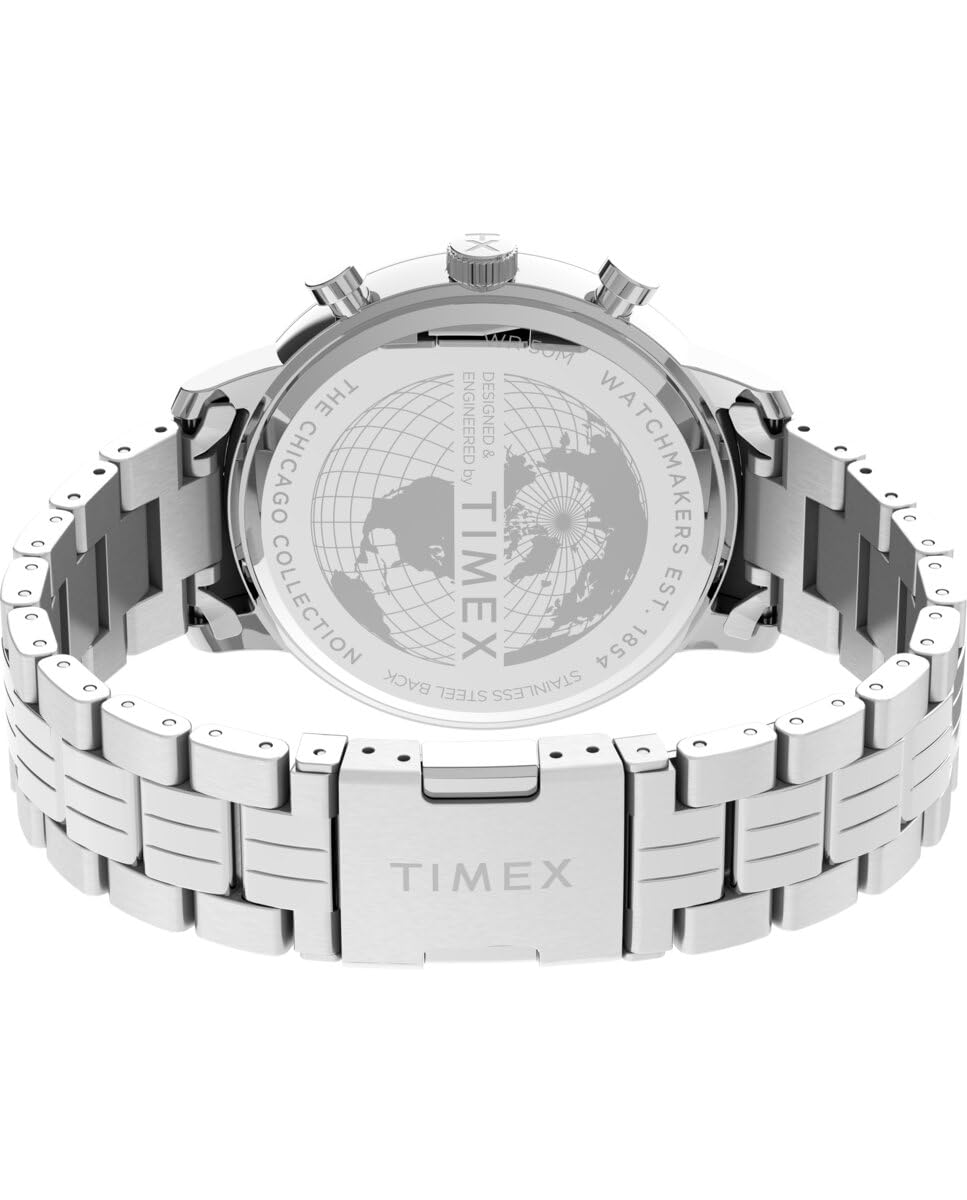 Timex Orologio Trend 45 mm - Cassa argentata con quadrante nero e bracciale in acciaio inossidabile TW2V01600
