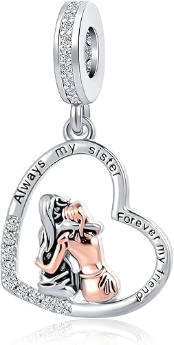 Always My Sister Forever My Friend - Dije de corazón con circonita cúbica para pulsera Pandroa