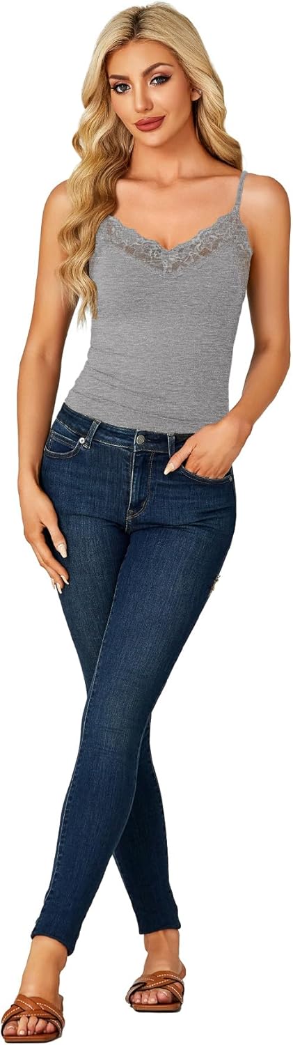 LYANER Women's Lace V Neck Camisole Adjustable Strap Cami Sleeveless Tank Undershirt Top - Image 6