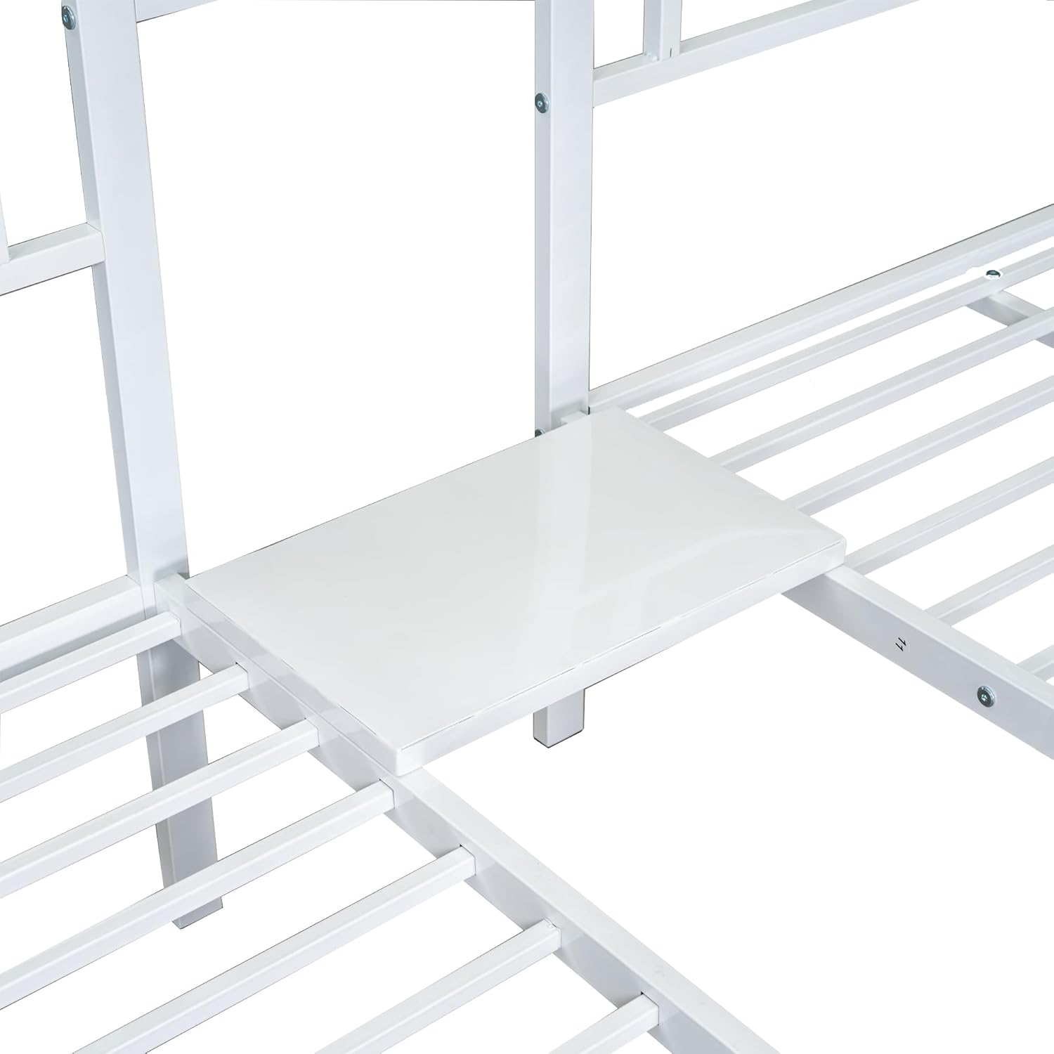 Close-up of the integrated table on the Moimhear Triple Bunk Bed.