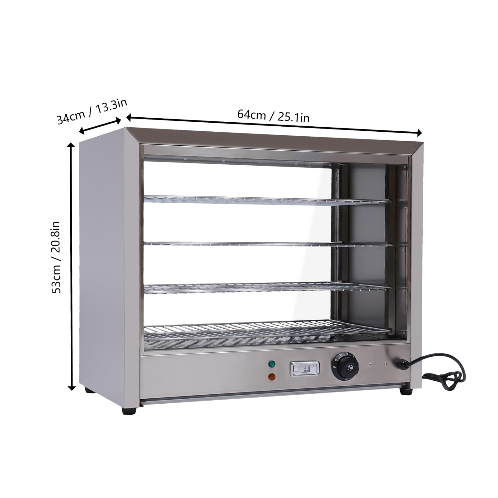Vetrina per alimenti a 4 piani, per conservare il calore, per snack e spuntini commerciali, illuminata, calda e commerciale, 800 W, 30 – 85 °C