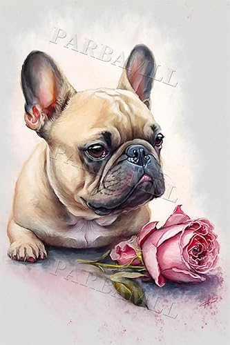 Pintura de diamantes de bulldog francés de rosas, divertida interacción de bricolaje, pintura digital para adultos y niños, adecuada para decoración disponible en Yaxa Colombia
