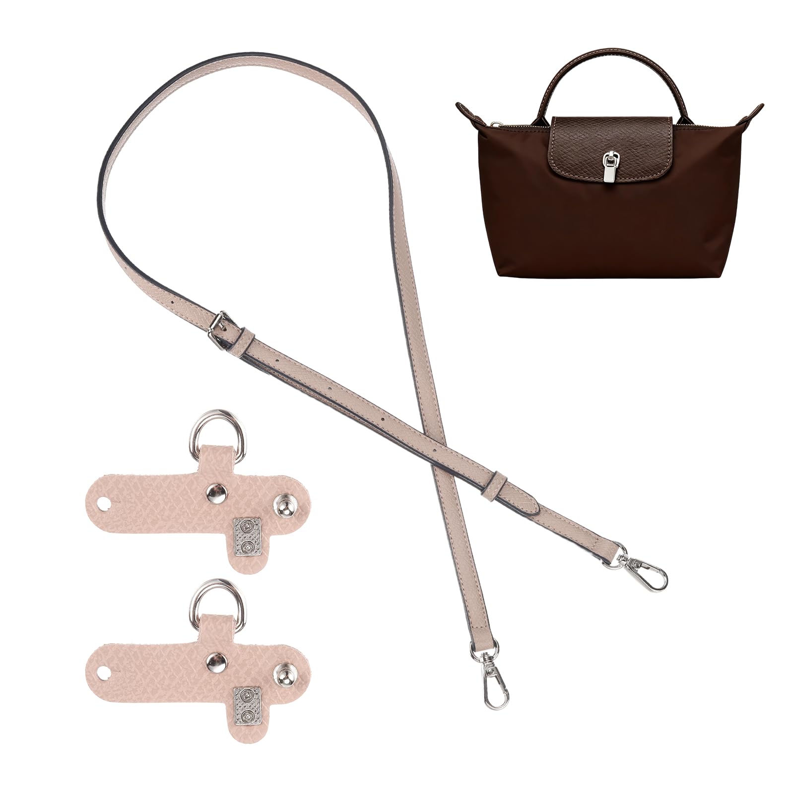 sourcing map Purse Straps Replacement, Adjustable Leather Crossbody Handbag Shoulder Strap Conversion Kit for Mini Pouch, Tote Bag, Handcrafted Bag Accessories (Light Brown)