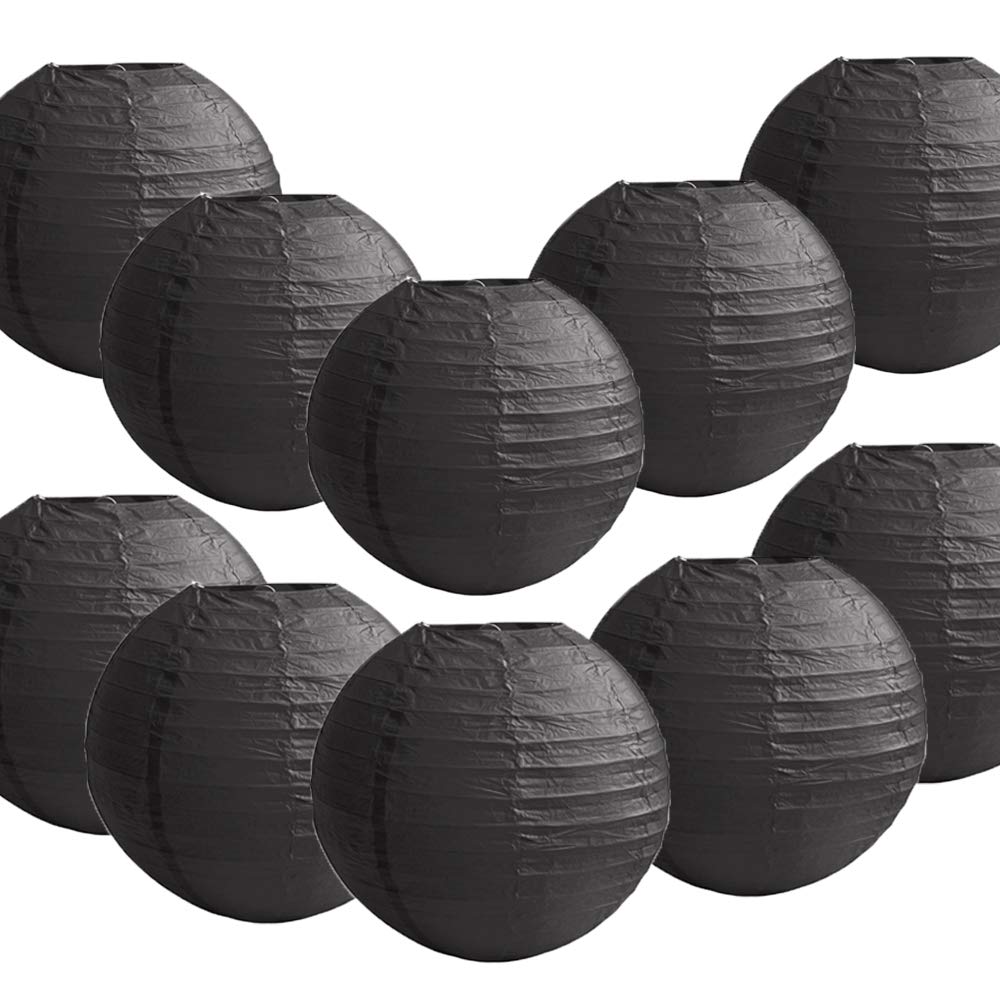 Time to Sparkle 10 Pack Tissue Paper Round Lanterns LampShade Lamp Shade Wedding Birthday Party Decoration | Black, 10"(25cm) | — image 1
