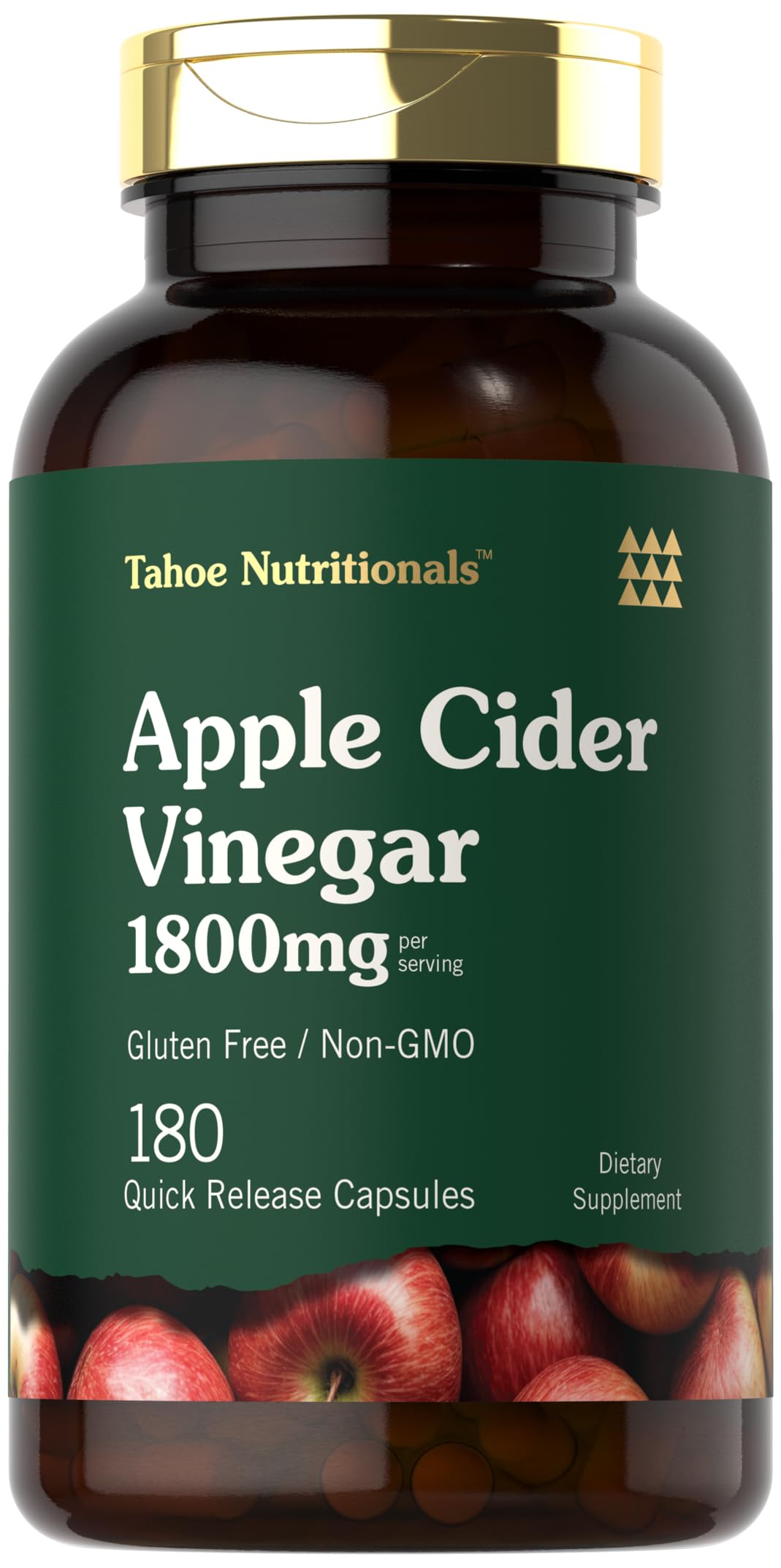 Tahoe Nutritionals Apple Cider Vinegar Capsules | 1800mg | 180 Count | Non-GMO, Gluten-Free Supplement