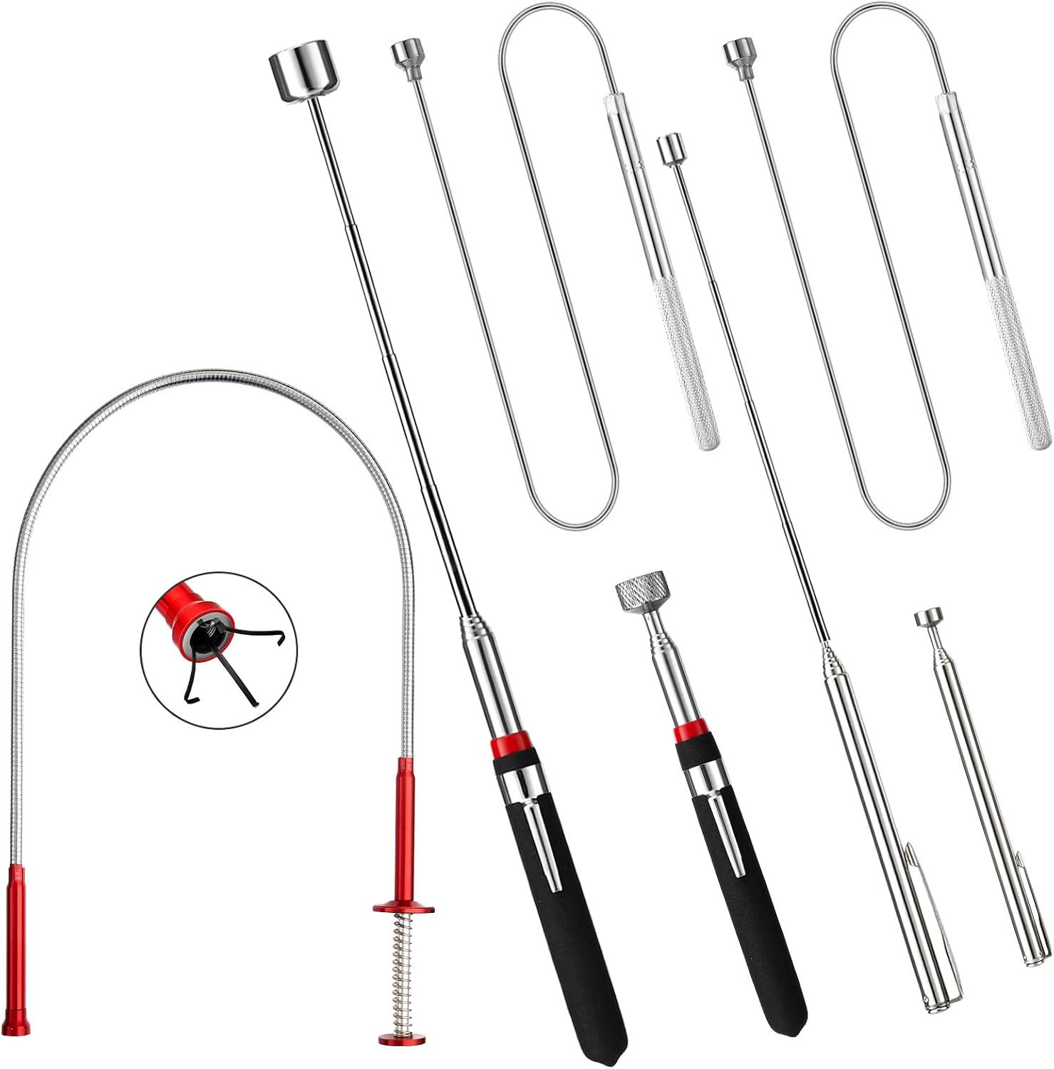 Tudomro 7 Pcs Telescoping Magnetic Pick up Tool Set 28'' Flexible Claw Pickup Tool 4 Claw Pick up Grabber Tool 2 Pcs 3.5lb 5lb 21.6'' Bendable Magnetic Tool 4 Bulk 1.5 lb 3 lb 10 lb 15 lb Magnet Stick