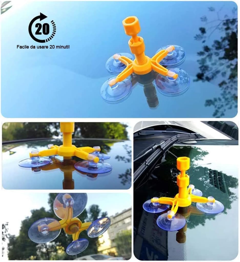 Manelord Auto Kit di Riparazione Parabrezza, Car Set di Riparazione Parabrezza per Chip e Crepe, Bulls-Eye, Ragnatela, a Forma di Stella, Nichel, Mezzaluna