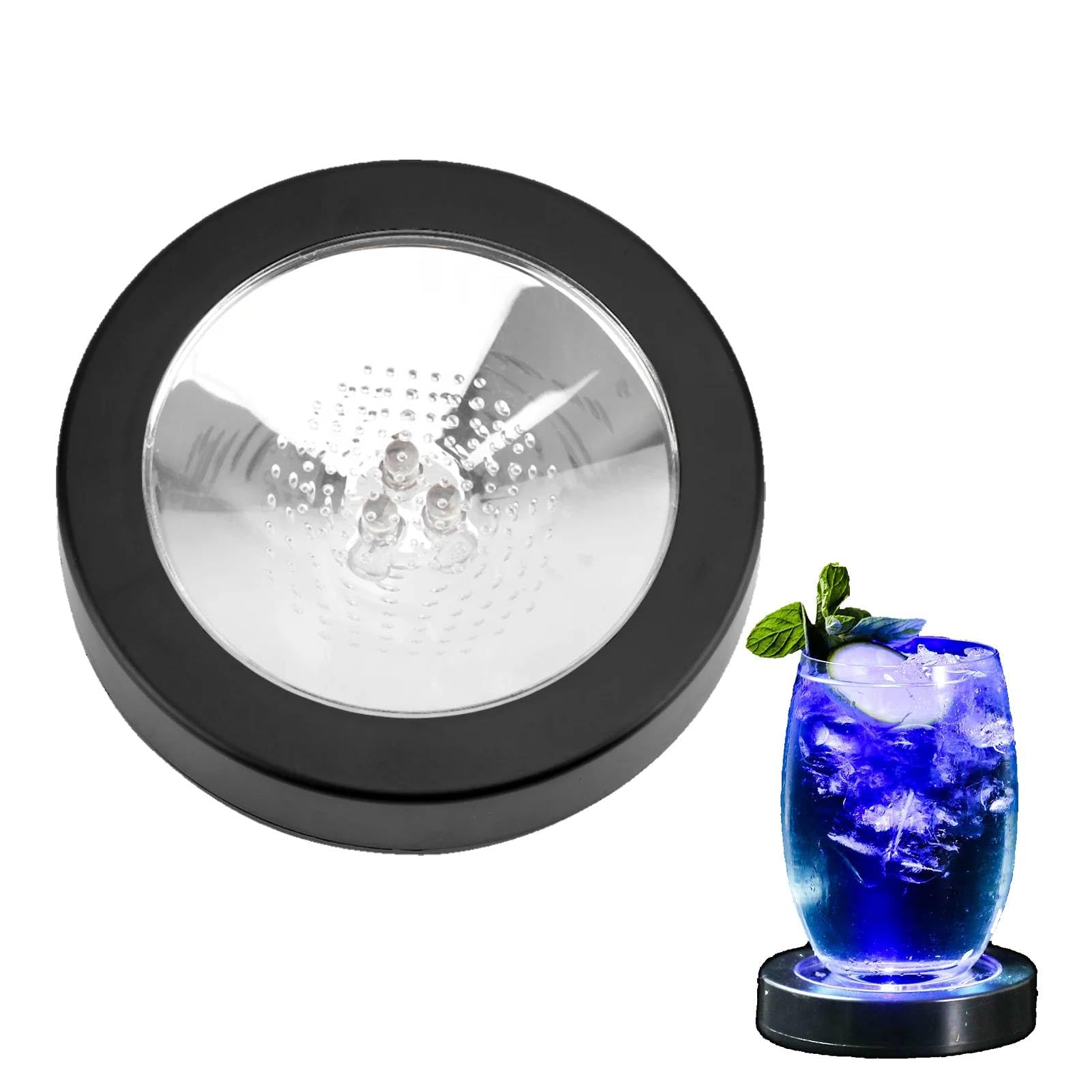 LED Drinks Coasters, Light Up Bottle Cup Mat LED Coaster Round Shape Lighting Flash Cup Mat LED Cup Holder with Induction for Beer Wine Glass Drinking Bottle Cup, 3.74inch (Black Shell + RGB Light)